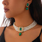 Fashionable imitation pearl necklace set, light luxury geometric alloy multi-layer clavicle chain