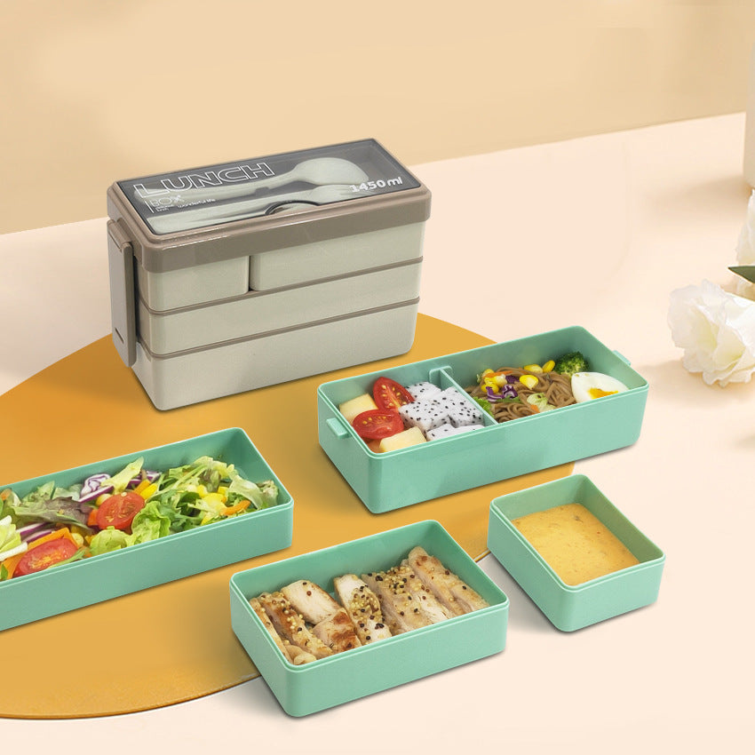 Portable microwaveable three-layer lunch box lunch box