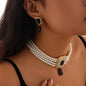 Fashionable imitation pearl necklace set, light luxury geometric alloy multi-layer clavicle chain