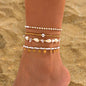 Leisure style beach circular rice bead foot ring 3-piece set, water droplet coin acrylic foot chain