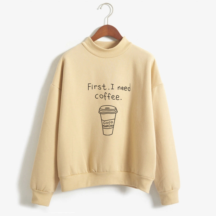 Autumn Winter Women Harajuku Hoodies Kawaii I Need Coffee Letter Print Sweatshirt
