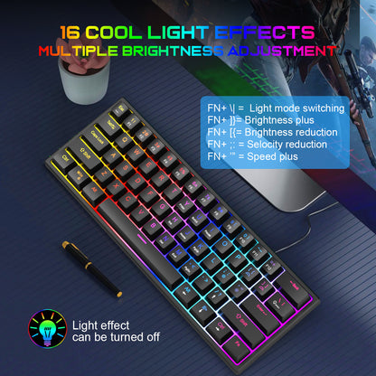 Plug in mechanical keyboard with blue shaft and 61 keys, mini portable wired detachable mechanical keyboard for esports