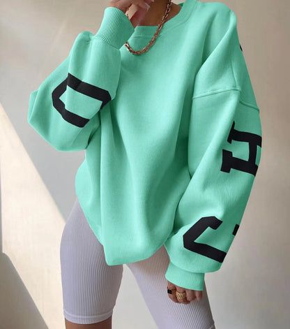 Casual Letters Print Sweatshirt Women Fashion Fleece Long Sleeve Loose Hoodies