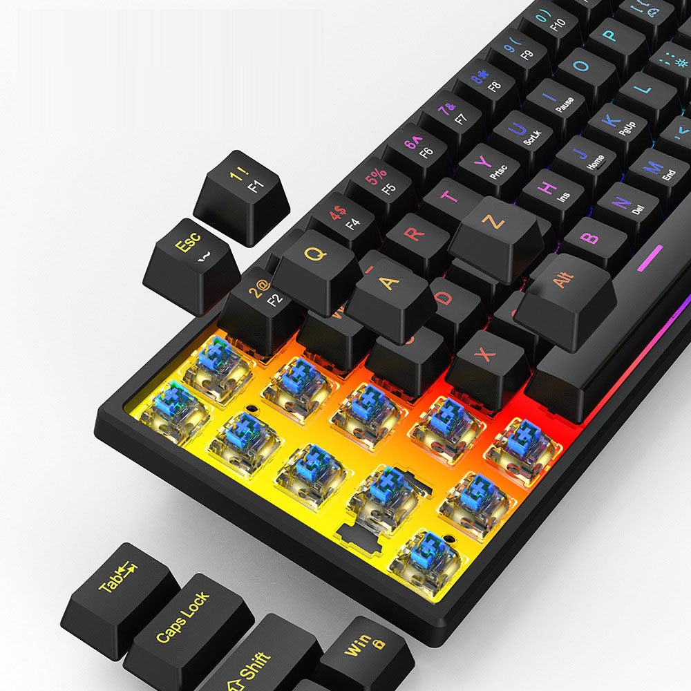 Plug in mechanical keyboard with blue shaft and 61 keys, mini portable wired detachable mechanical keyboard for esports