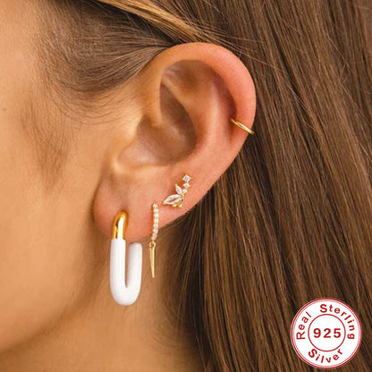 S925 sterling silver ins wind triple sky tassel super fairy butterfly puncture internal thread flat head earring