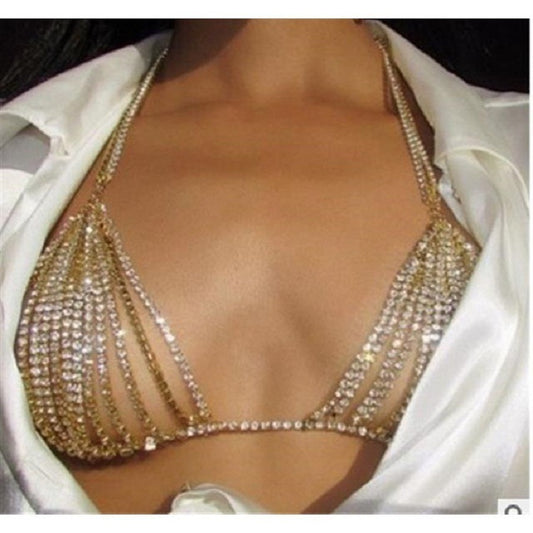 European and American jewelry sexy diamond studded chest chain beach nightclub queen bikini rhinestone chest chain women's body chain