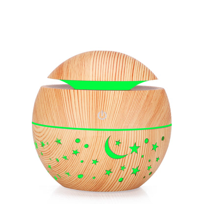 Starry Wood Grain Hollow Star Moon Humidifier Creative Colorful Light