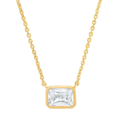 Titanium steel simple high color preservation square zircon tricolor pendant necklace