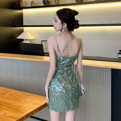 Heavy industry rhinestone sequin sweet and spicy dress dress