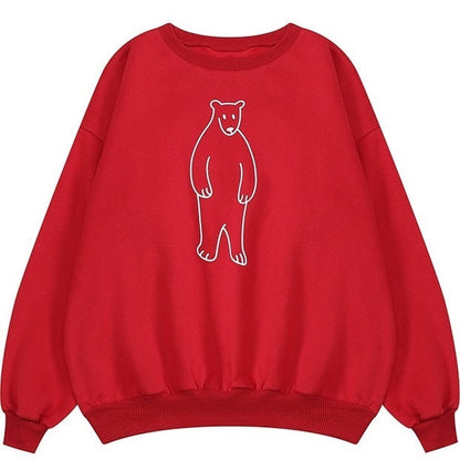 Women Sweatshirt  Winter Polar Bear Printed Fleece Oversized Pullover