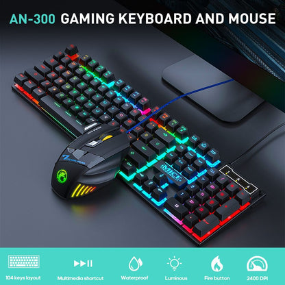 Wired gaming keyboard floating keycap rainbow backlit keyboard and mouse set AN-300