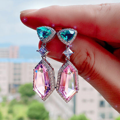 Pink element imitation crystal earrings with simple temperament long women's earrings