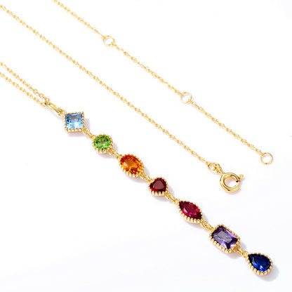 Light luxury rainbow zircon geometric 925 sterling silver gold-plated pendant