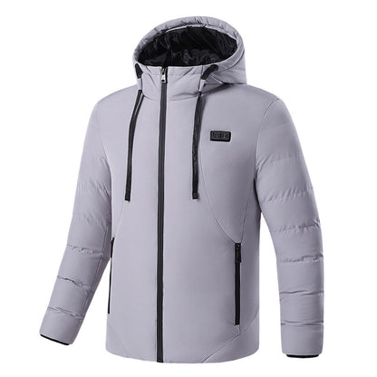 Intelligent constant temperature heating clothing for autumn and winter, suitable for men and women, USB heating, thick solid color hooded heating, warm cotton jacket