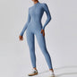 Zipper nude long sleeved yoga jumpsuit, high-intensity fitness sports jumpsuit, tight fitting bodysuit
