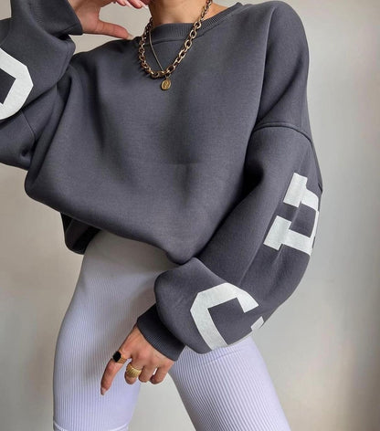 Casual Letters Print Sweatshirt Women Fashion Fleece Long Sleeve Loose Hoodies