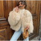 Personalized street elegant faux fur warm jacket with round neck and long sleeves