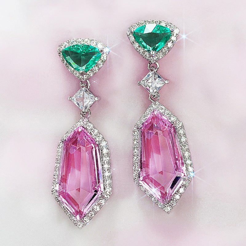 Pink element imitation crystal earrings with simple temperament long women's earrings