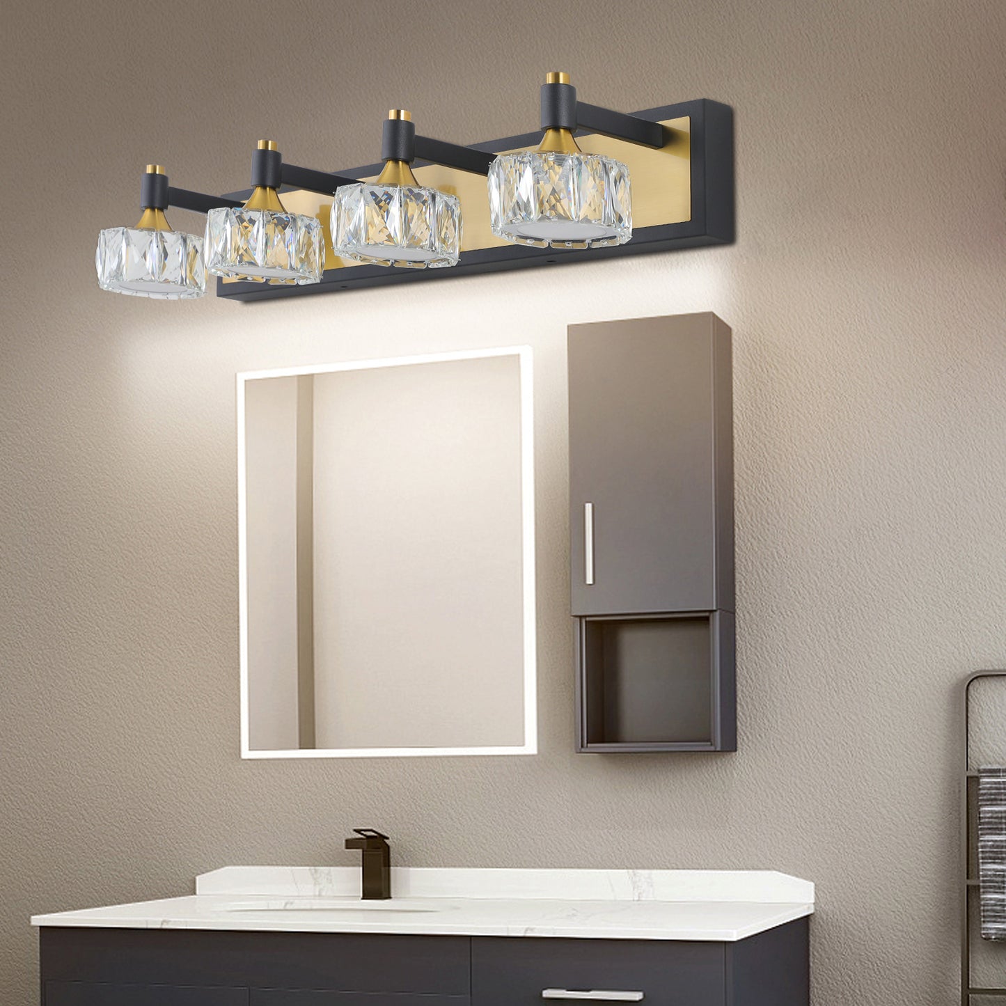 LED 4-Light Modern Crystal Bathroom Vanity Light Over Mirror Bath