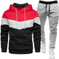 Men's three color hoodie sports suit, fashionable and casual, spring and autumn splicing hooded top, long pants two-piece set