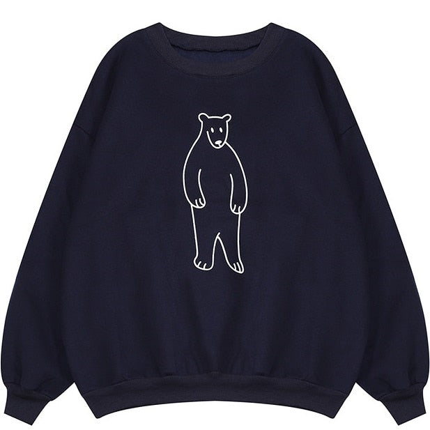 Women Sweatshirt  Winter Polar Bear Printed Fleece Oversized Pullover