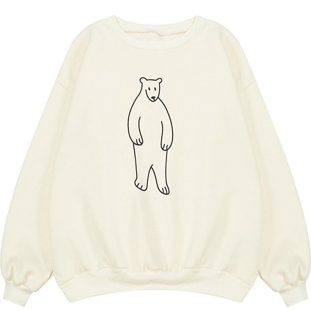 Women Sweatshirt  Winter Polar Bear Printed Fleece Oversized Pullover