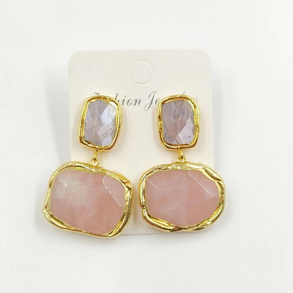 Colored twin gemstone transparent quartz mid length pendant earrings for women's commuting accessories