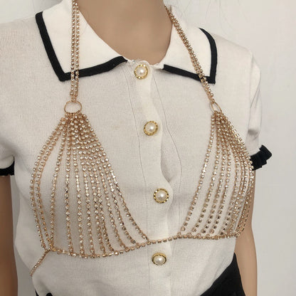 European and American jewelry sexy diamond studded chest chain beach nightclub queen bikini rhinestone chest chain women's body chain