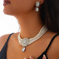 Fashionable imitation pearl necklace set, light luxury geometric alloy multi-layer clavicle chain