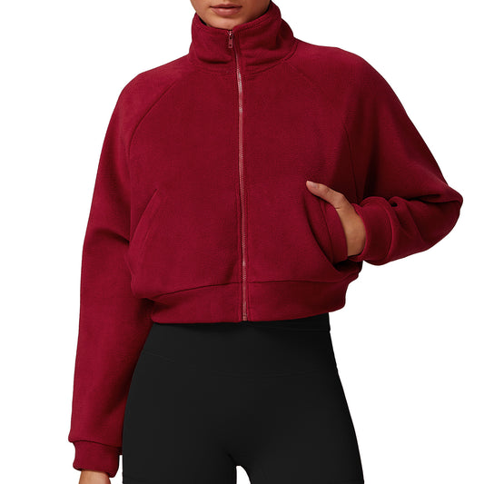 Stand up yoga suit, warm jacket, women's running windproof top with fleece sports and fitness jacket